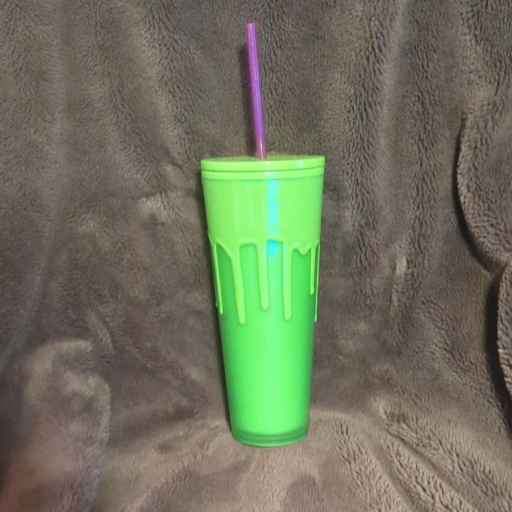 Neon Green Drip Tumbler with Straw - Home Dining